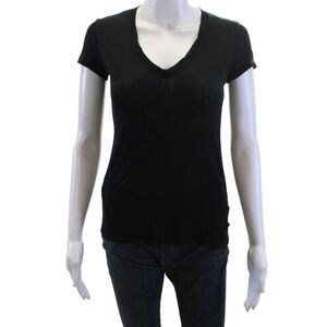 Firth Womens Black V-Neck Short Sleeve Basic T-Shirt Modal Cashmere Size M
